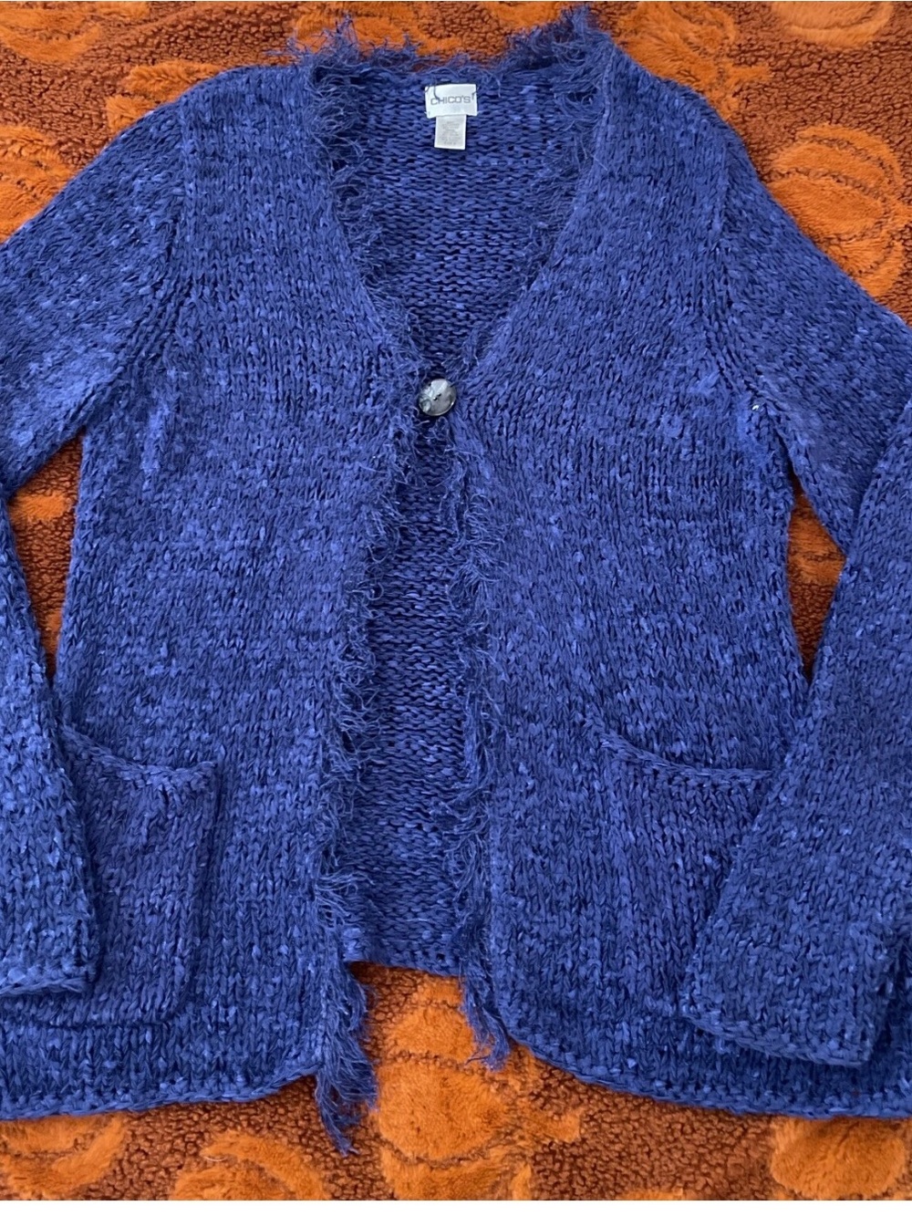 Chicos Sz 3 (14/16) Cardigan Blue  One Button Front Long Sleeve